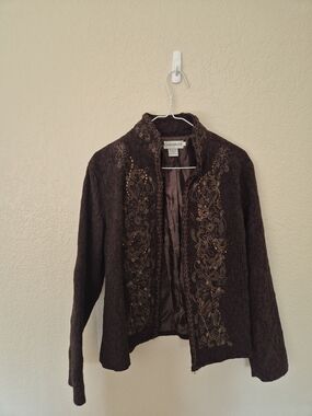 Compliments Embroidered Brown Jacket Size 12 Women's Boho Western Style